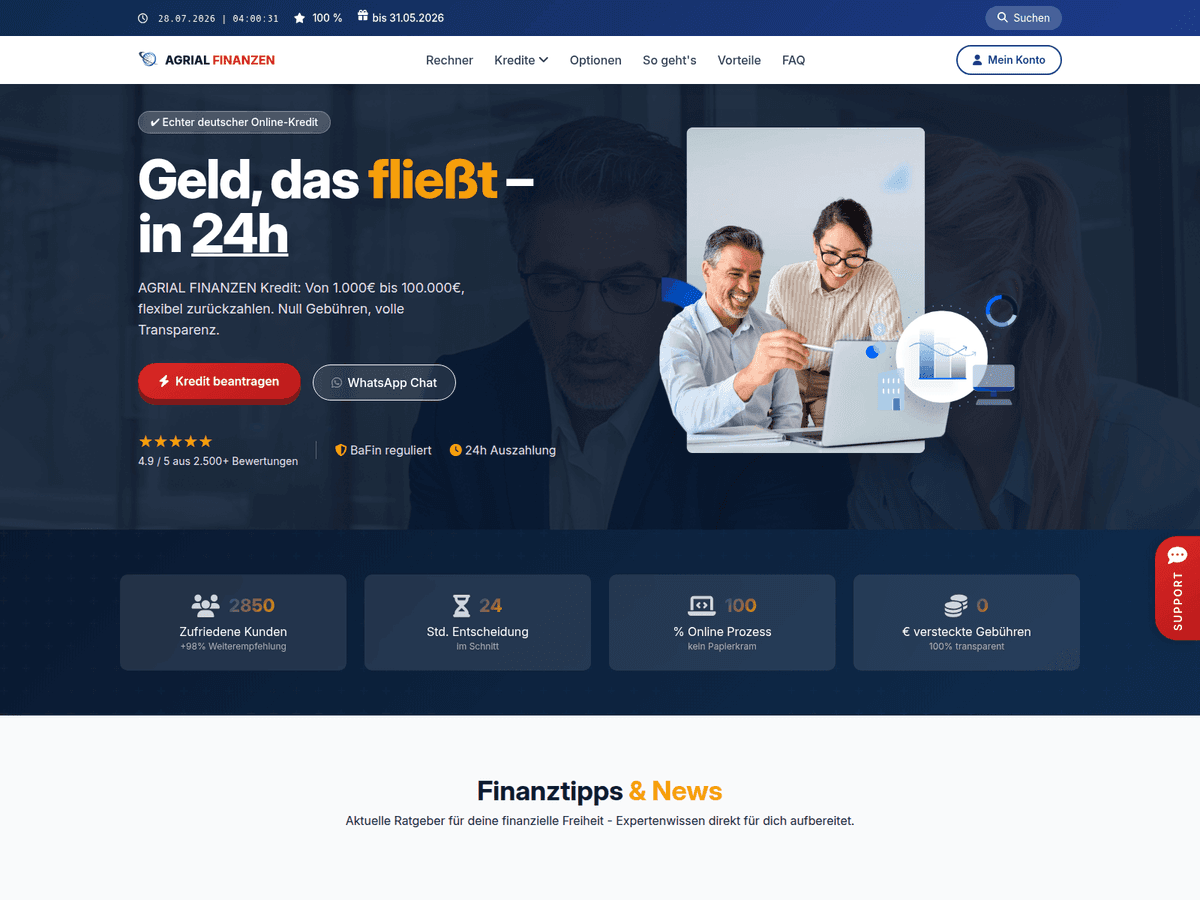Screenshot der Webseite Agrialfinanzen (agrialfinanzen.de)
