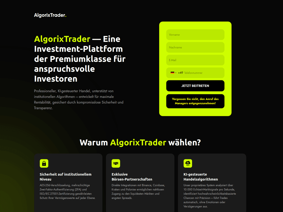 Screenshot der Webseite Algorixtradertrade (algorixtradertrade.com)