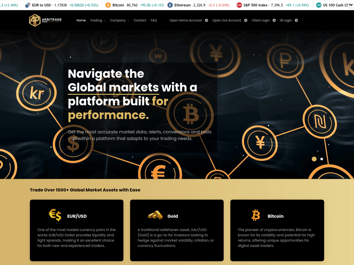 Screenshot der Webseite Arbitrageprime (arbitrageprime.com)