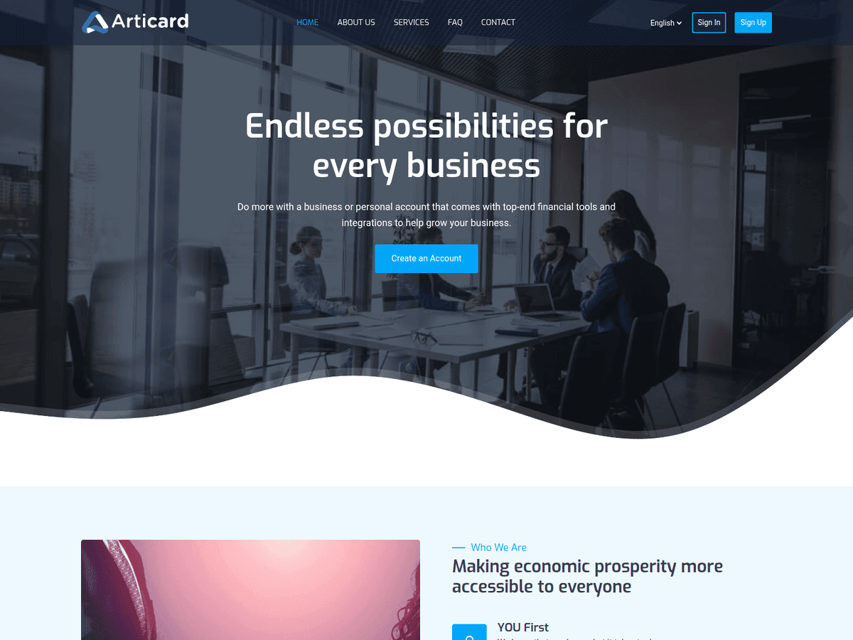 Screenshot der Webseite Articard (articard.uk)
