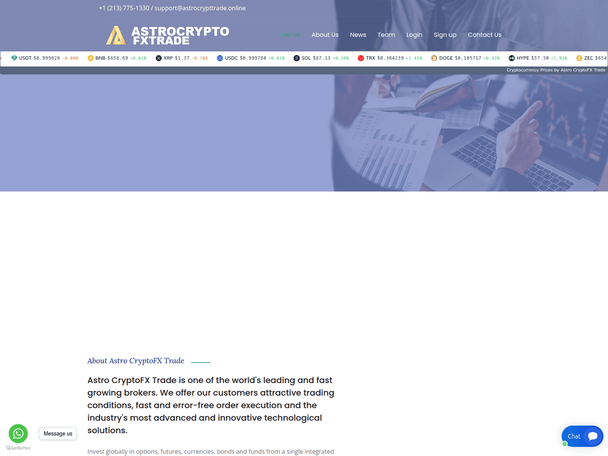 Screenshot der Webseite Astrocrypttrade (astrocrypttrade.online)