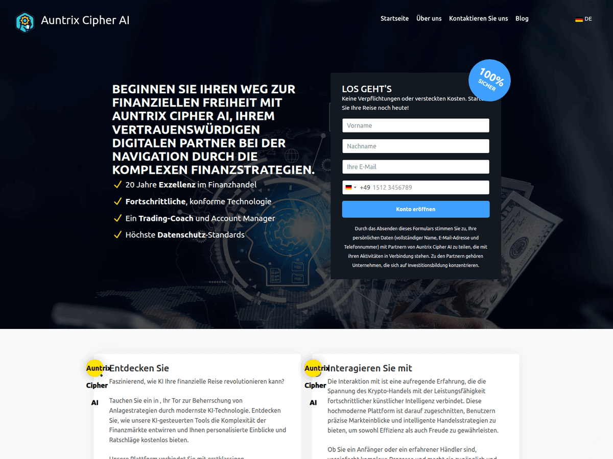 Screenshot der Webseite Auntrixcipheraisystem (auntrixcipheraisystem.net)