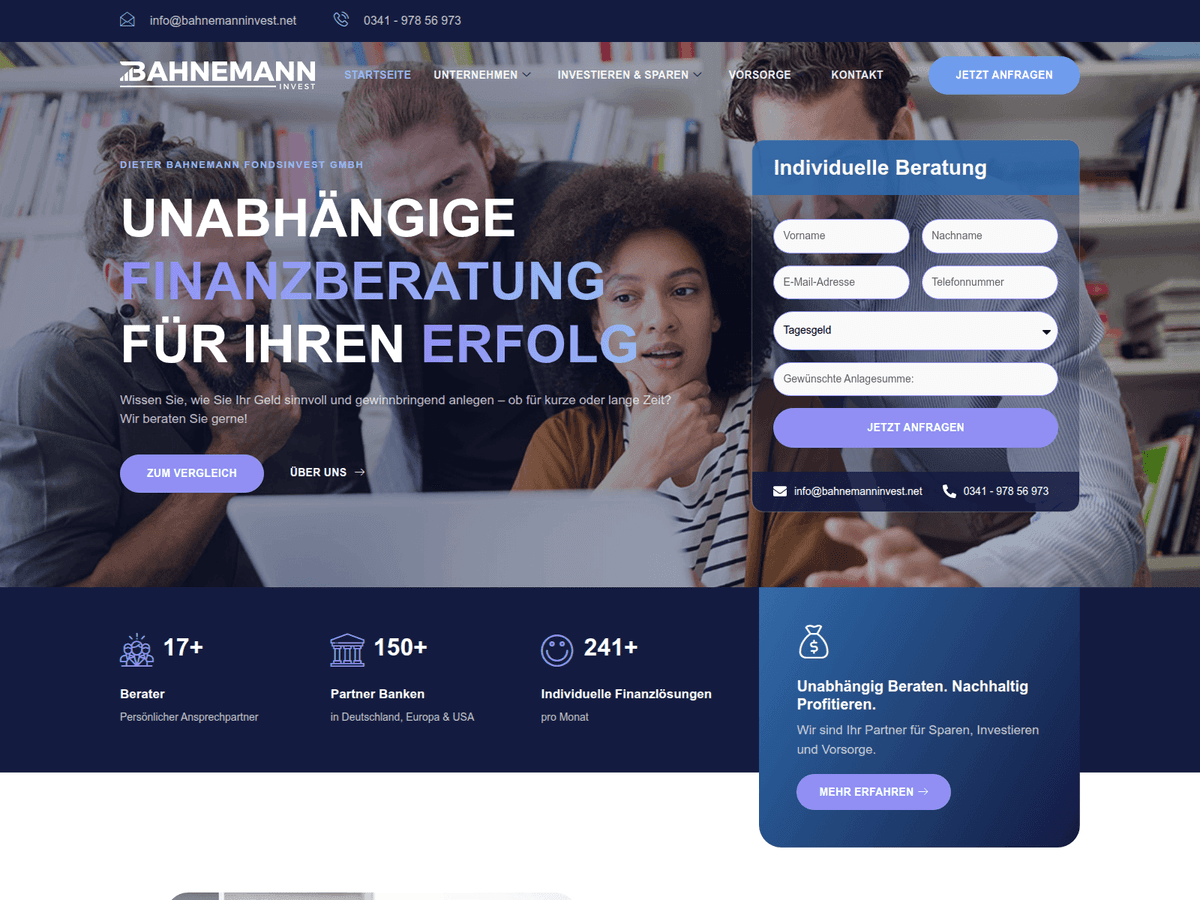 Screenshot der Webseite Bahnemanninvest (bahnemanninvest.net)