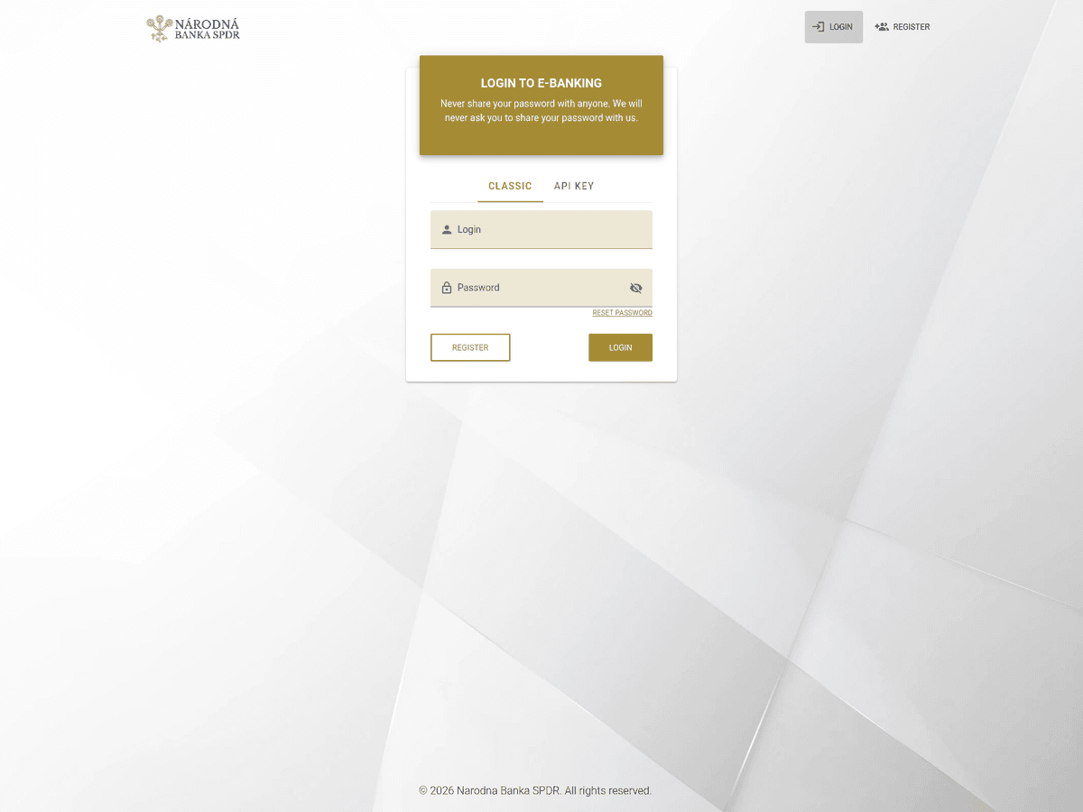 Screenshot der Webseite Narodnabanka (banking.narodnabanka.sk)