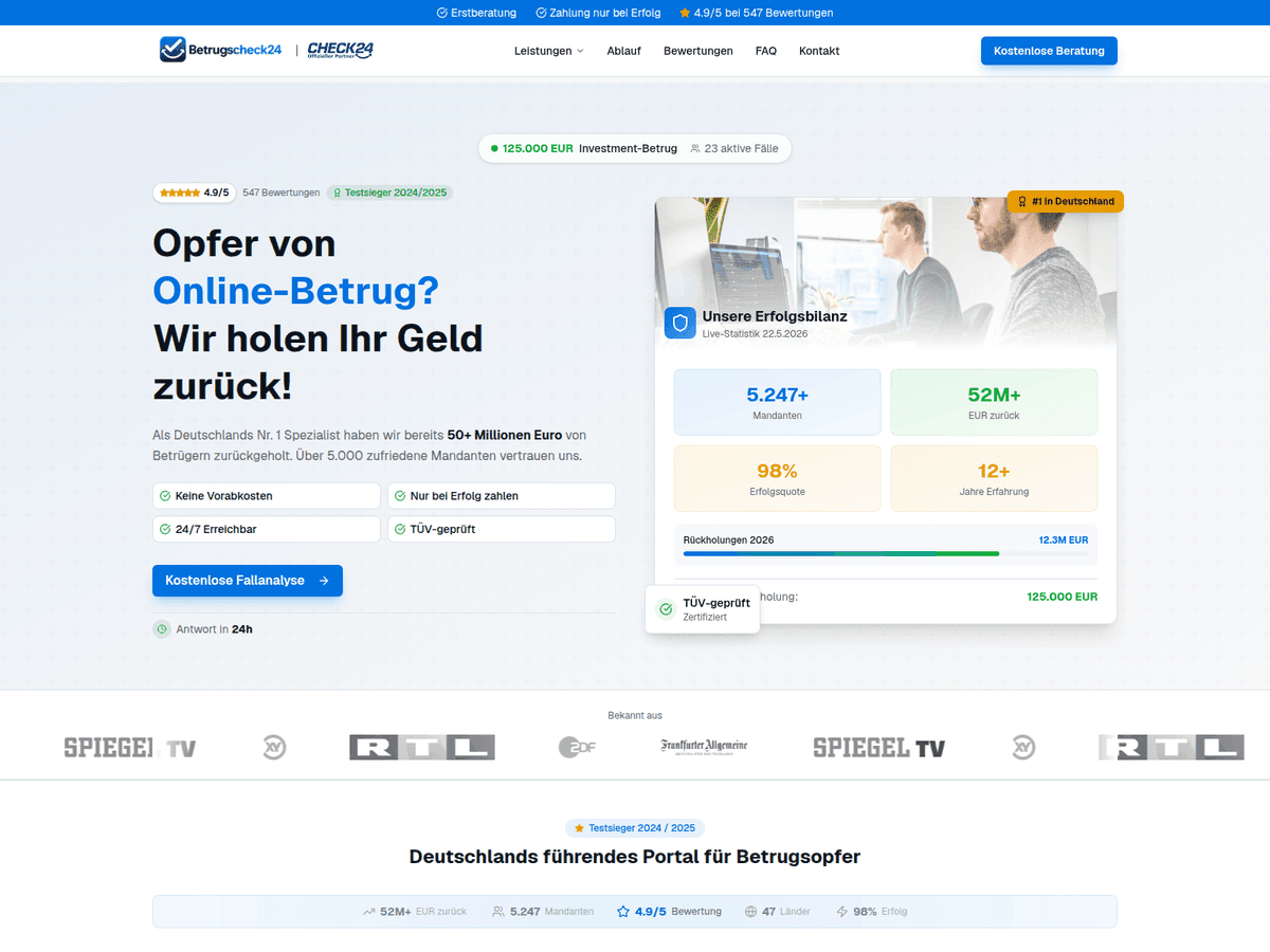 Screenshot der Webseite Betrugscheck24 (betrugscheck24.de)
