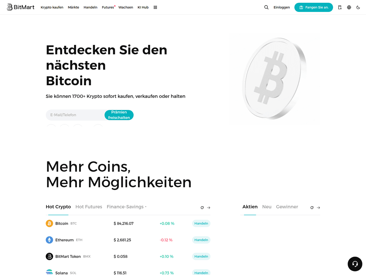 Screenshot von Bitmart