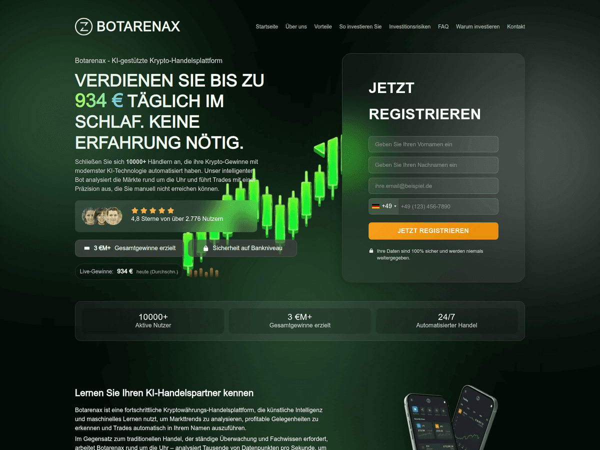 Screenshot der Webseite Botarenax Official (botarenax-official.de)