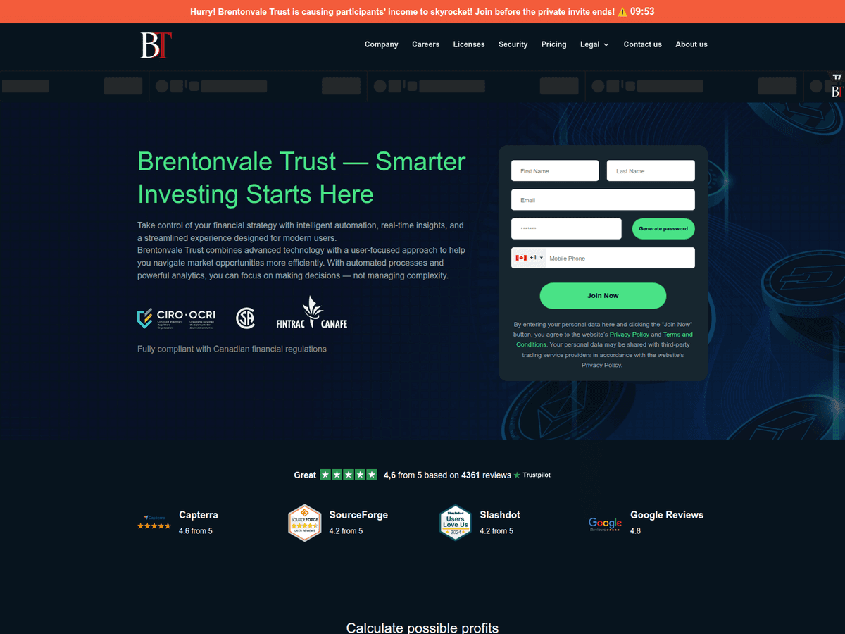 Screenshot der Webseite Brentonvale Trust (brentonvale-trust.ca)