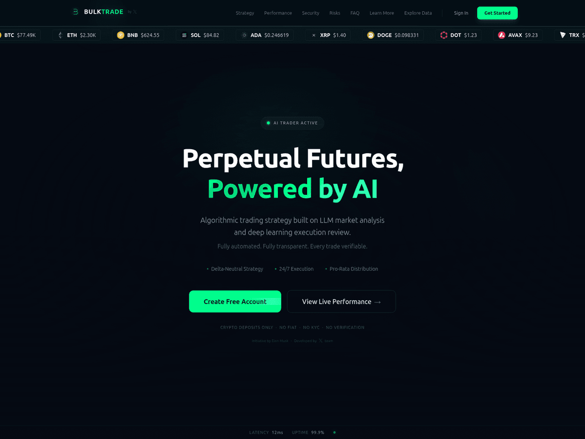 Screenshot der Webseite Bulktrade (bulktrade.ai)