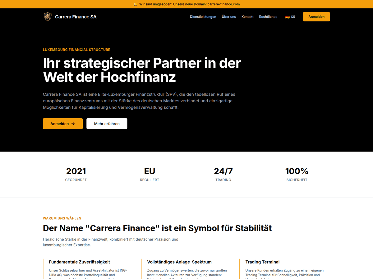 Screenshot der Webseite Carrera Finance (carrera-finance.com)