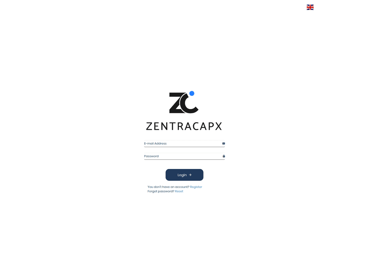 Screenshot der Webseite Zentra Capx (client.zentra-capx.com)