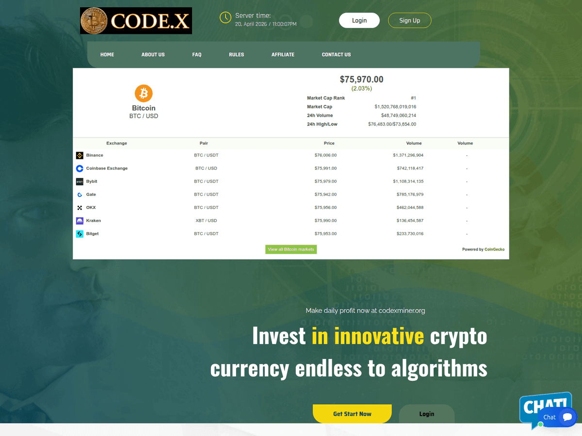 Screenshot der Webseite Codexminer (codexminer.org)