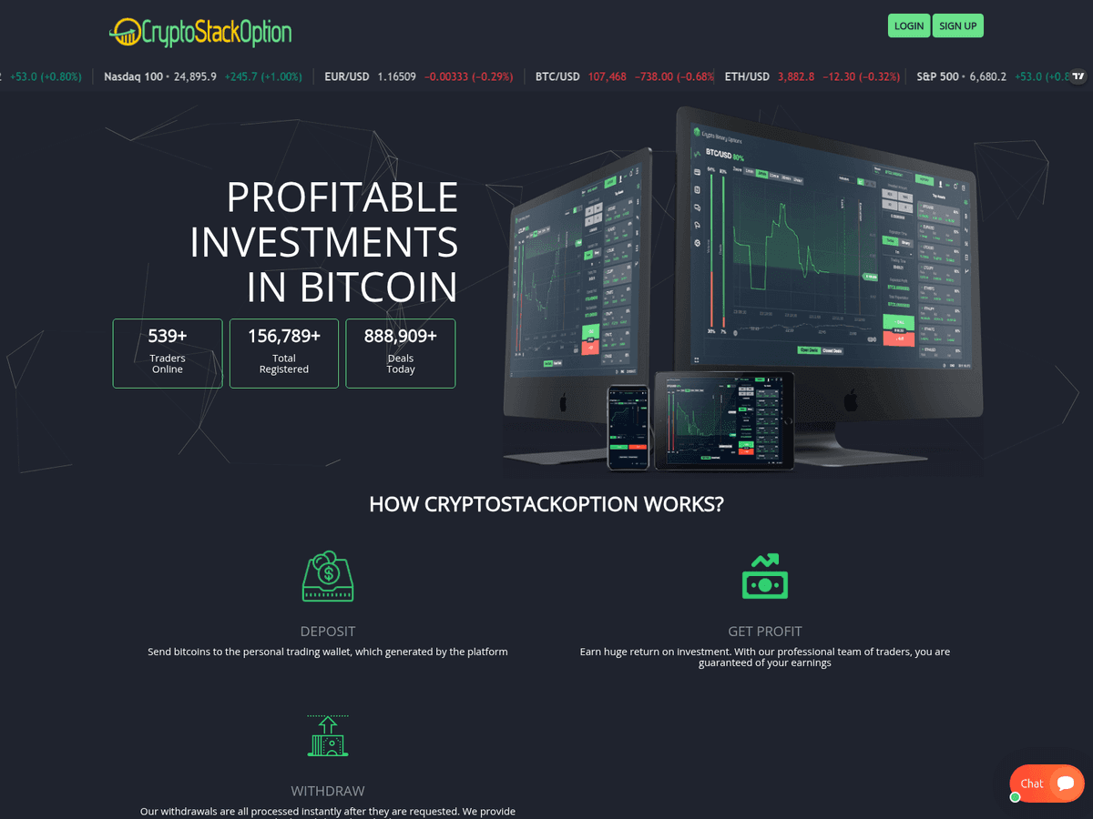 Screenshot der Webseite Cryptostackoption (cryptostackoption.com)
