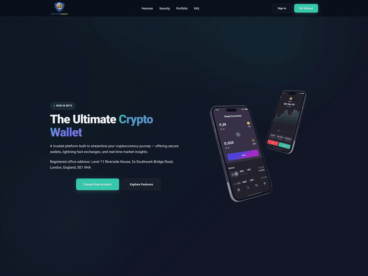 Screenshot der Webseite Cryptovault (cryptovault.exchange)