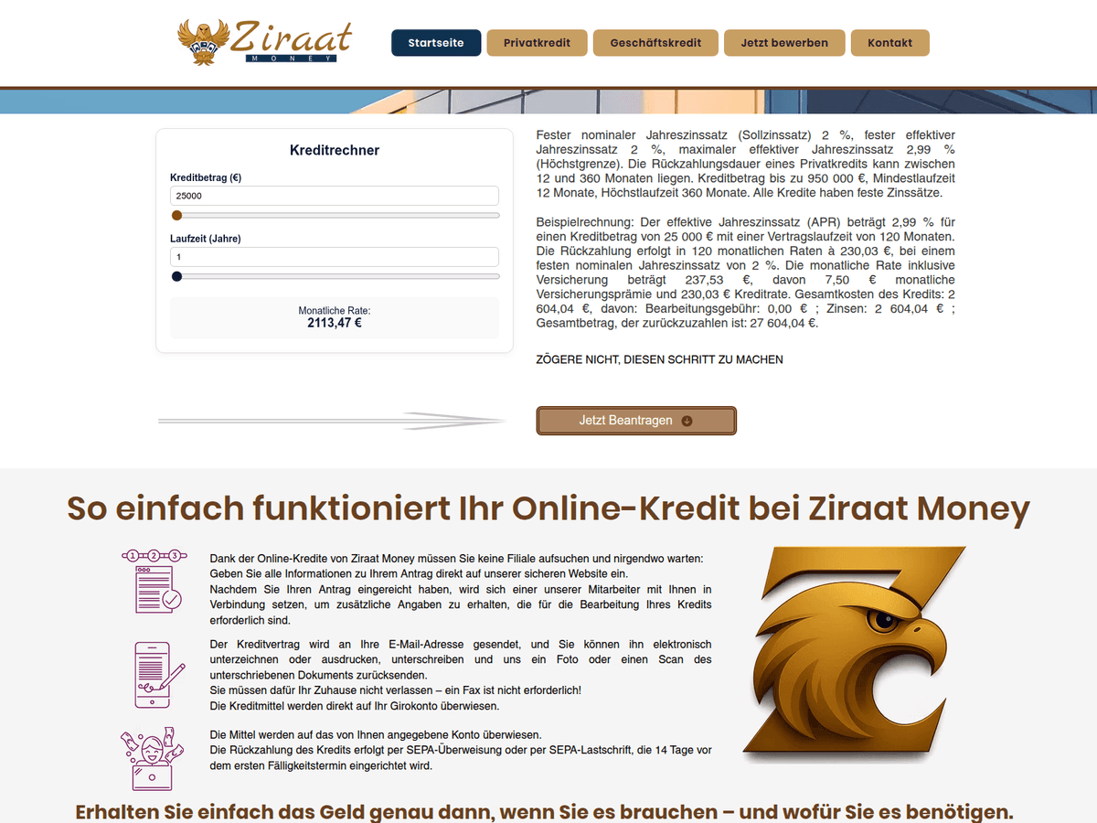 Screenshot der Webseite De Ziraatmoney (de-ziraatmoney.org)