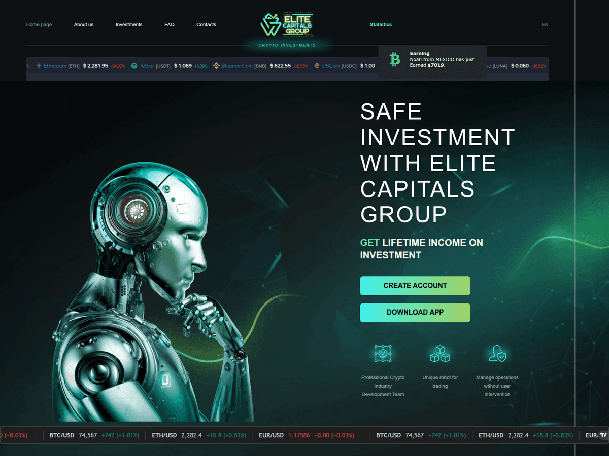 Screenshot der Webseite Cluncoinearn (elitecapitalsgroup.com.cluncoinearn.net)