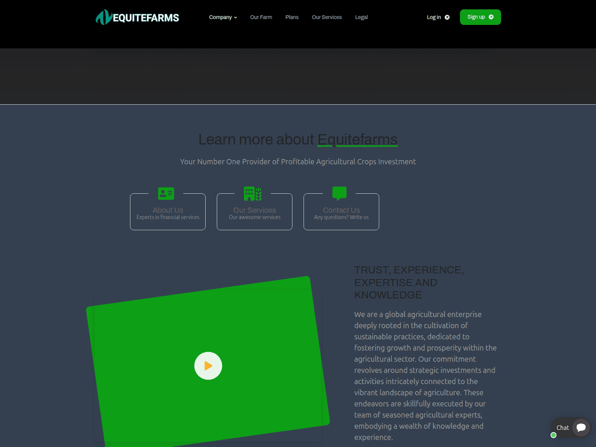 Screenshot der Webseite Equitefarms (equitefarms.io)