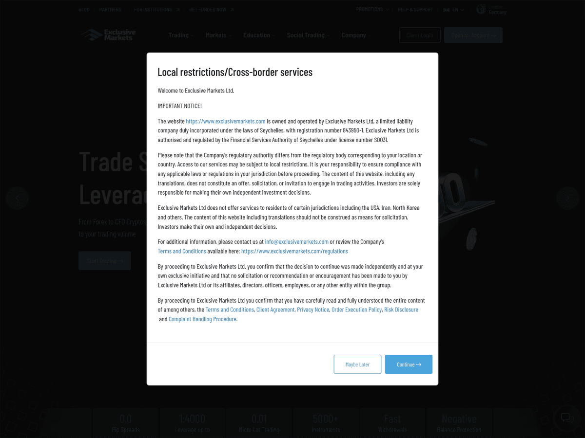 Screenshot der Webseite Exclusivemarketsid (exclusivemarketsid.com)
