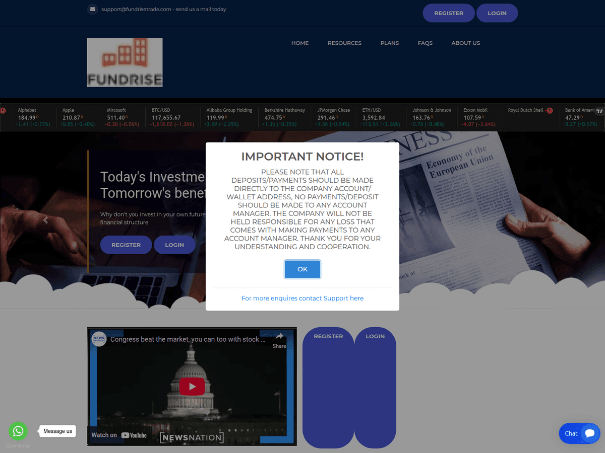 Screenshot der Webseite Fundrisetrade (fundrisetrade.com)