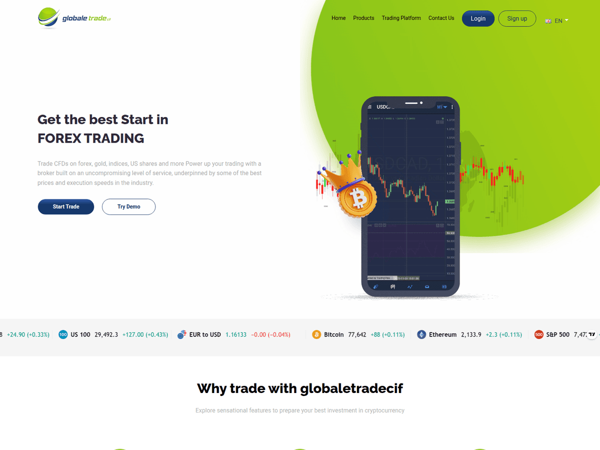 Screenshot der Webseite Globaletradecif (globaletradecif.com)
