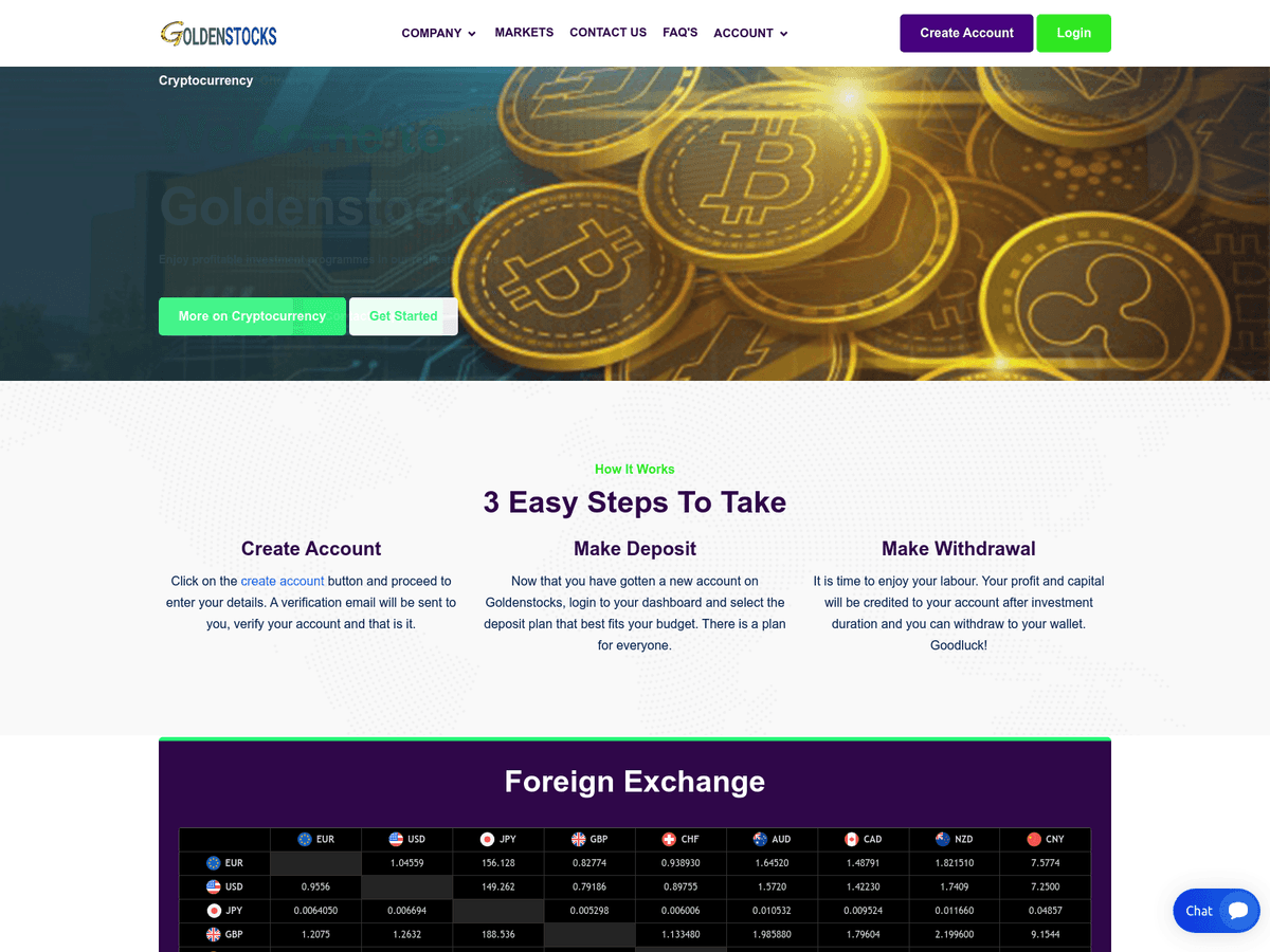 Screenshot der Webseite Goldenstocks (goldenstocks.org)