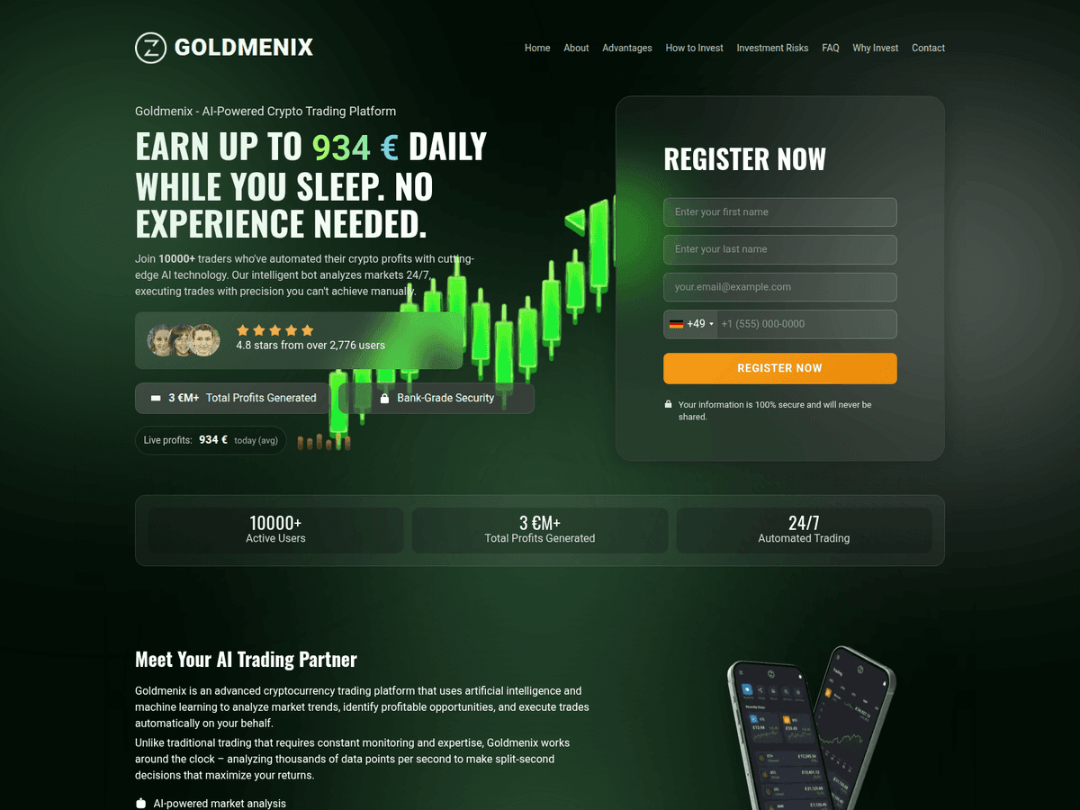 Screenshot der Webseite Goldmenixplatform (goldmenixplatform.com)