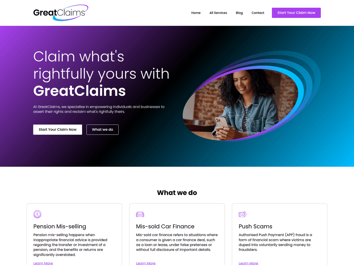 Screenshot der Webseite Greatclaims (greatclaims.co.uk)