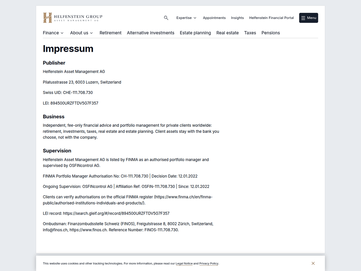 Screenshot von Helfensteinadvisory