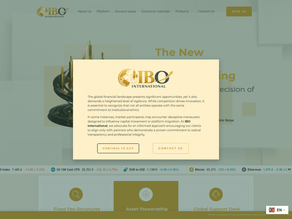 Screenshot der Webseite Ibointernational (ibointernational.com)