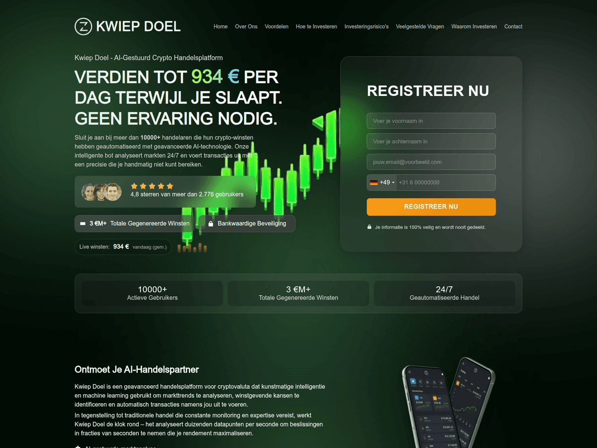 Screenshot der Webseite Kwiepdoeltrade (kwiepdoeltrade.com)