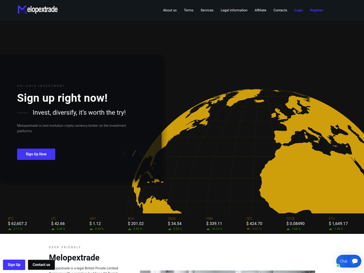 Screenshot der Webseite Melopextrade (melopextrade.ltd)