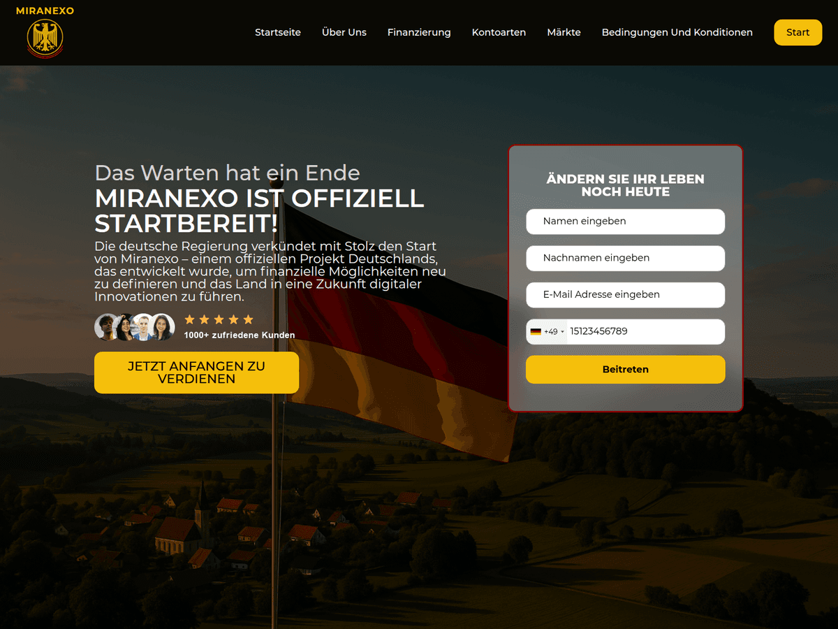 Screenshot der Webseite Miranexo (miranexo.net)