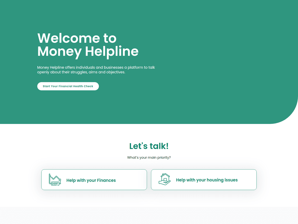 Screenshot der Webseite Moneyhelpline (moneyhelpline.co.uk)