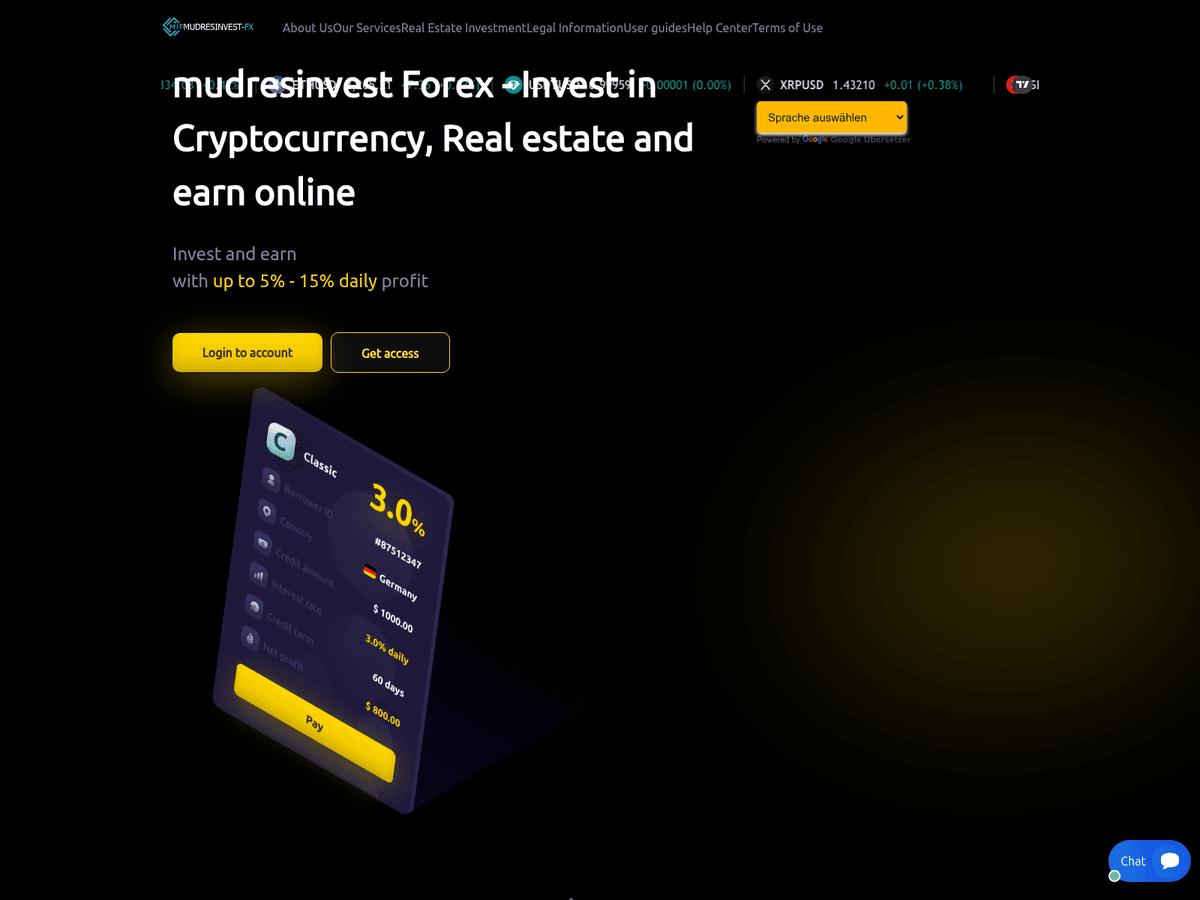 Screenshot der Webseite Mudresinvestfx (mudresinvestfx.com)