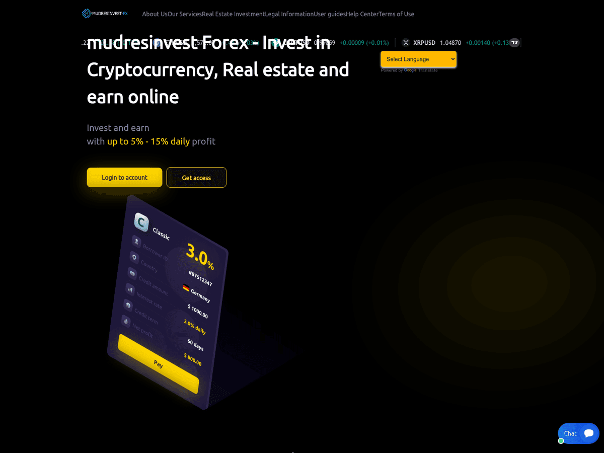 Screenshot der Webseite Mudrexcapitalfx (mudrexcapitalfx.com)