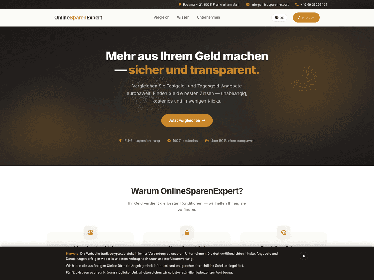 Screenshot der Webseite Onlinesparen (onlinesparen.expert)