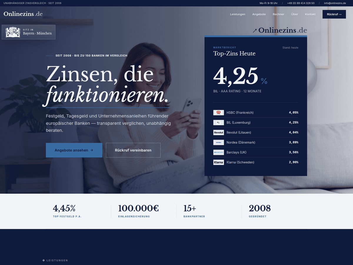 Screenshot der Webseite Onlinezins (onlinezins.de)