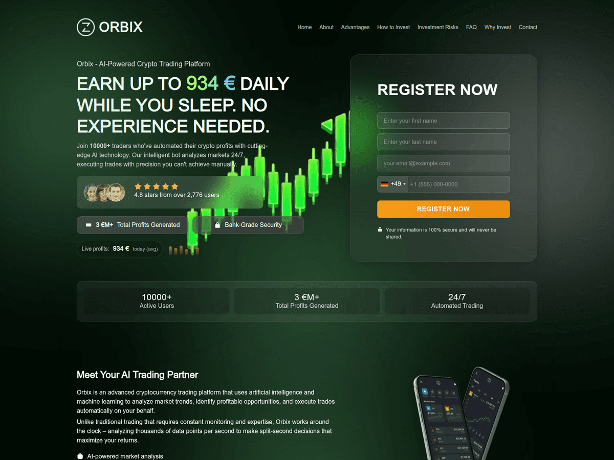 Screenshot der Webseite Orbixtrading (orbixtrading.net)