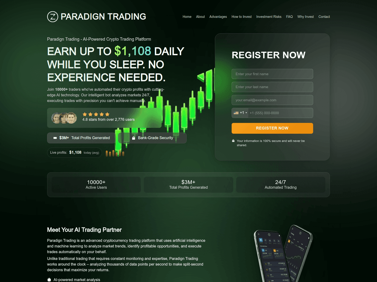 Screenshot der Webseite Paradigntrading (paradigntrading.net)