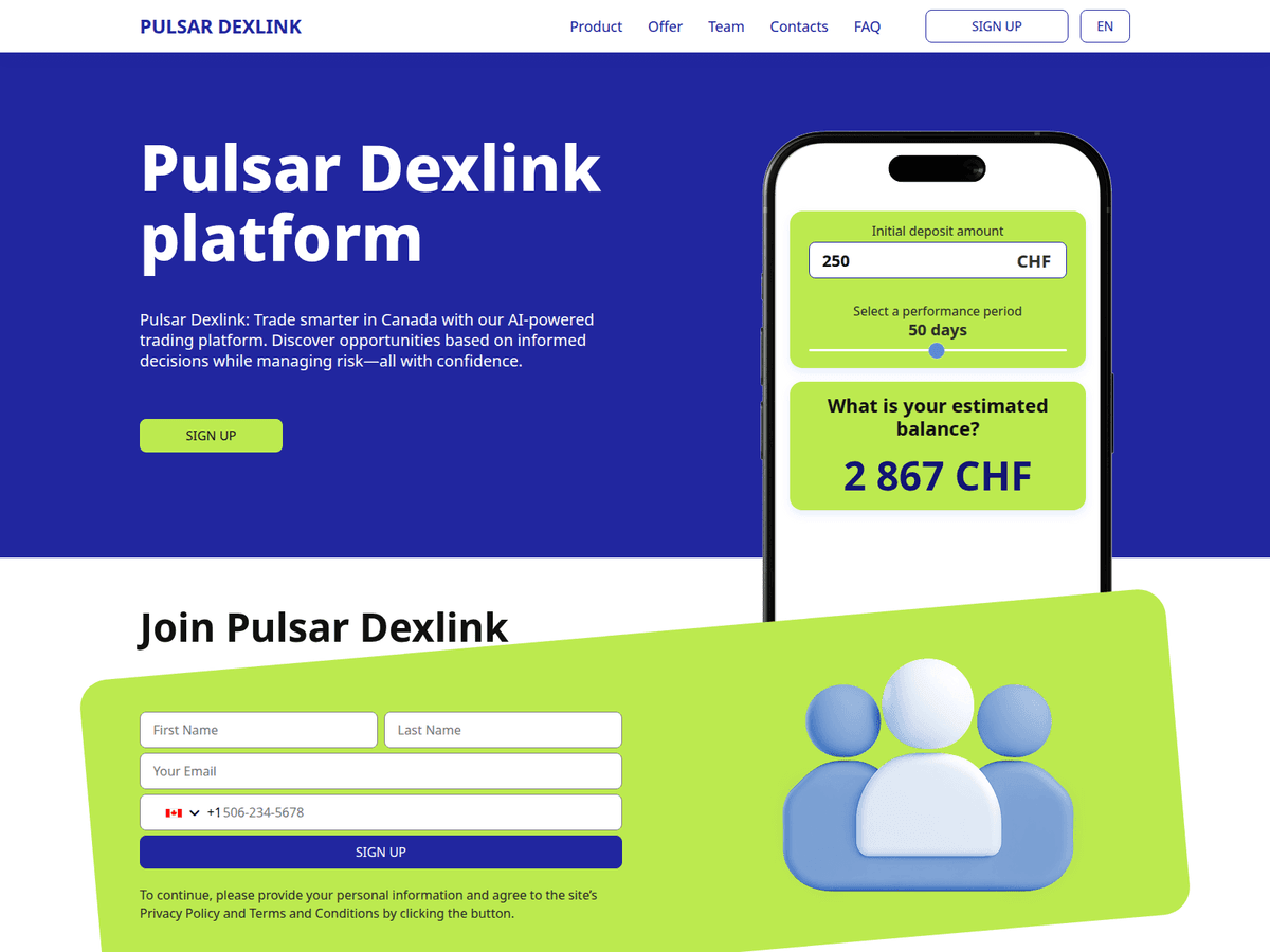 Screenshot der Webseite Pulsar Dexlink (pulsar-dexlink.com)