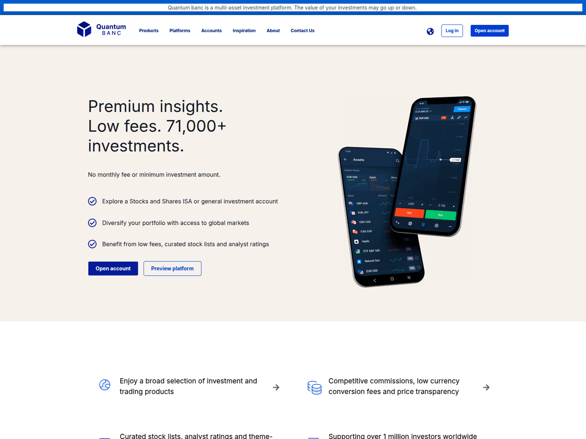 Screenshot der Webseite Quantum Banc (quantum-banc.world)