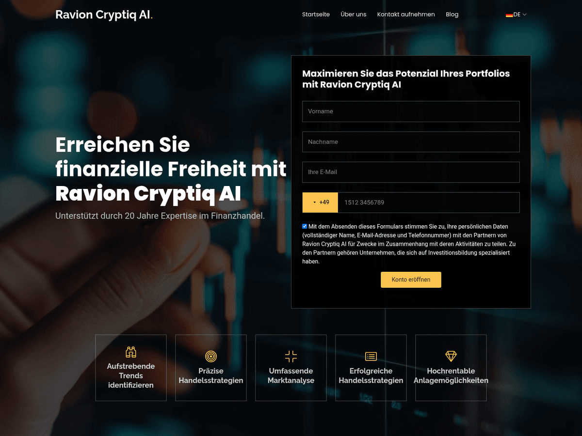 Screenshot der Webseite Ravioncryptiqai System (ravioncryptiqai-system.com)