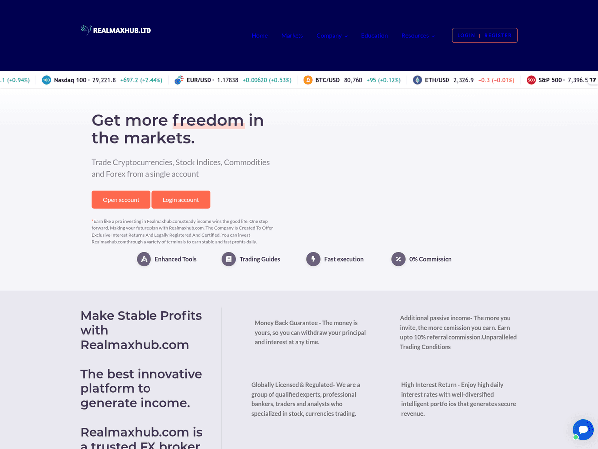 Screenshot der Webseite Realmaxhub (realmaxhub.com)