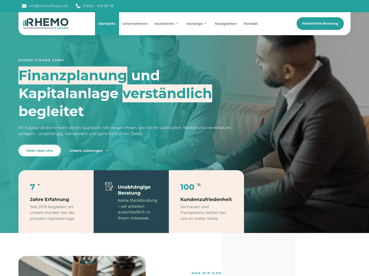 Screenshot der Webseite Rhemofinanz (rhemofinanz.net)