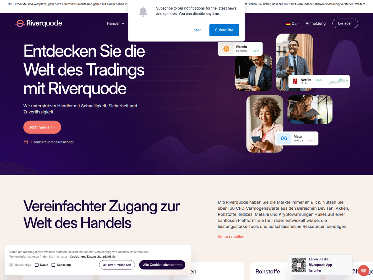 Screenshot der Webseite Riverquode (riverquode.com)
