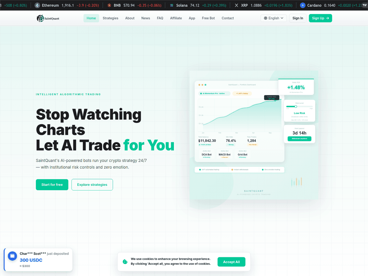 Screenshot der Webseite Saintquant (saintquant.com)