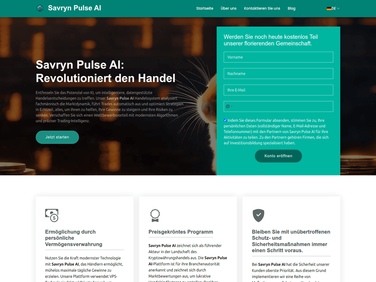 Screenshot der Webseite Savrynpulseai App (savrynpulseai-app.de)