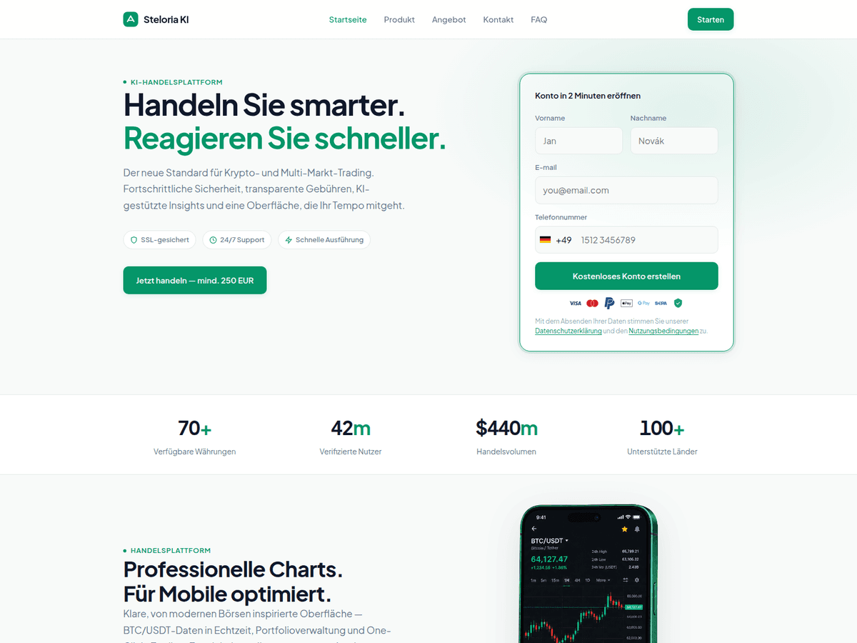 Screenshot der Webseite Steloria Ki (steloria-ki.live)