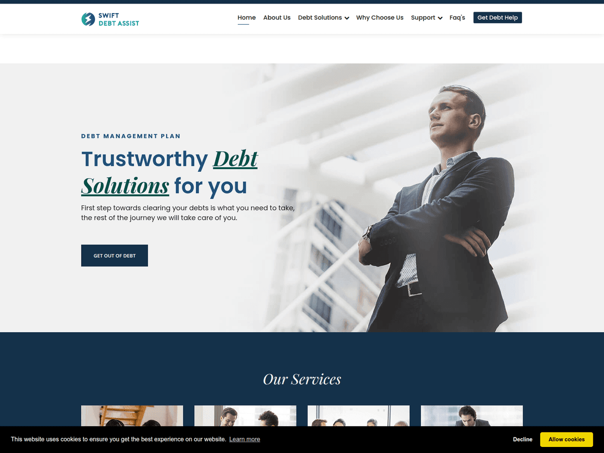 Screenshot der Webseite Swiftdebtassist (swiftdebtassist.co.uk)