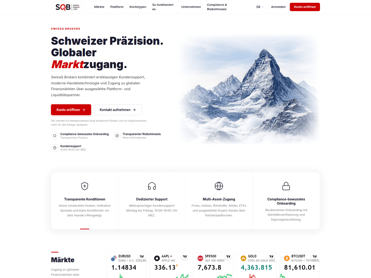 Screenshot von Swissqbrokers